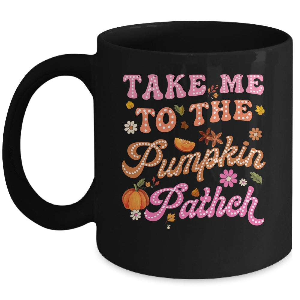 Retro Take Me To The Pumpkin Patch Flowers Fall Thanksgiving Mug | siriusteestore