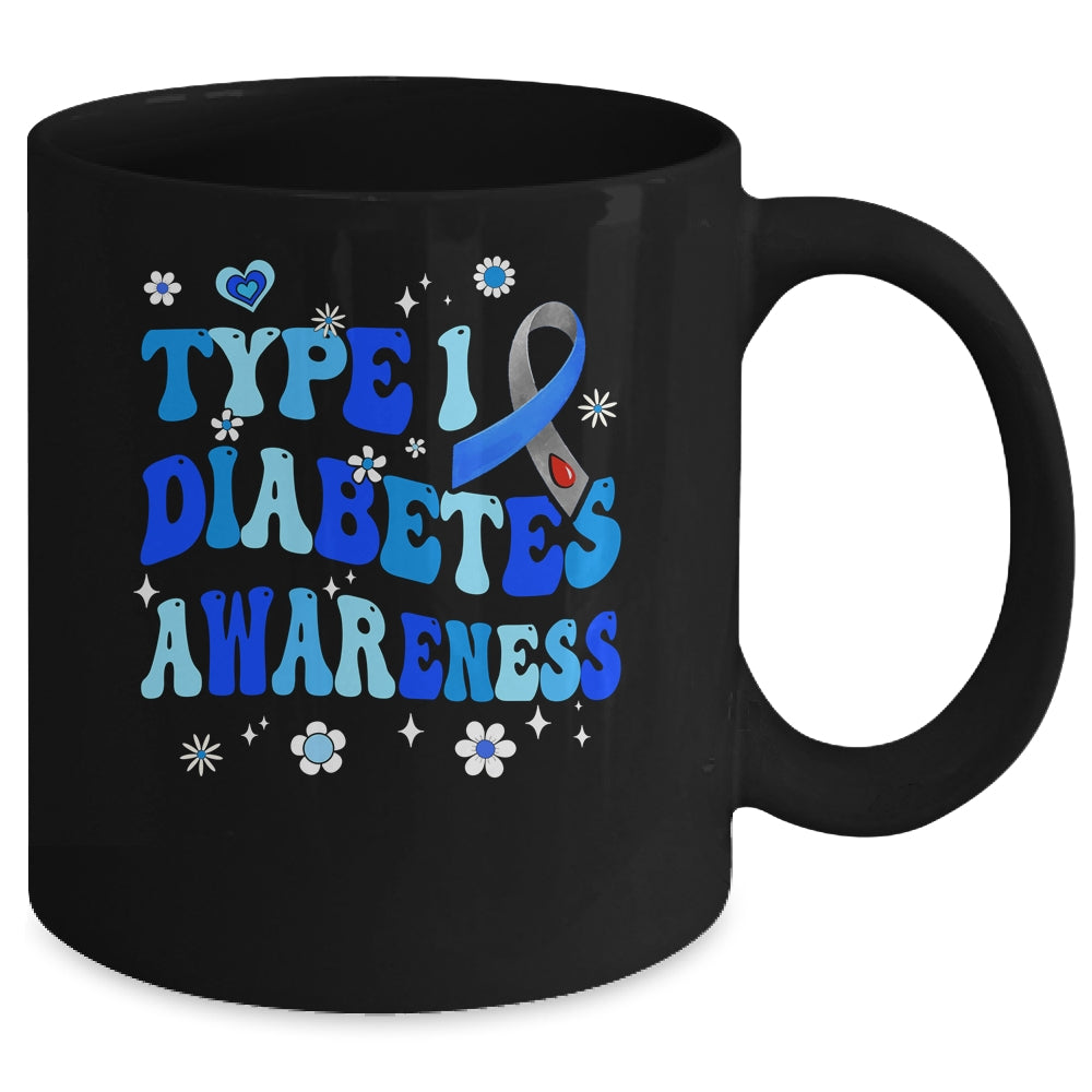 Retro Type 1 Diabetes Awareness Blue Ribbon T1D Warrior Mug | siriusteestore