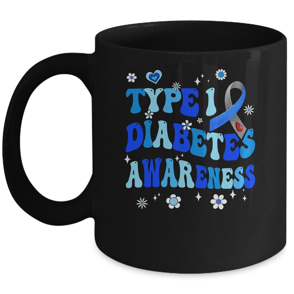Retro Type 1 Diabetes Awareness Blue Ribbon T1D Warrior Mug | siriusteestore