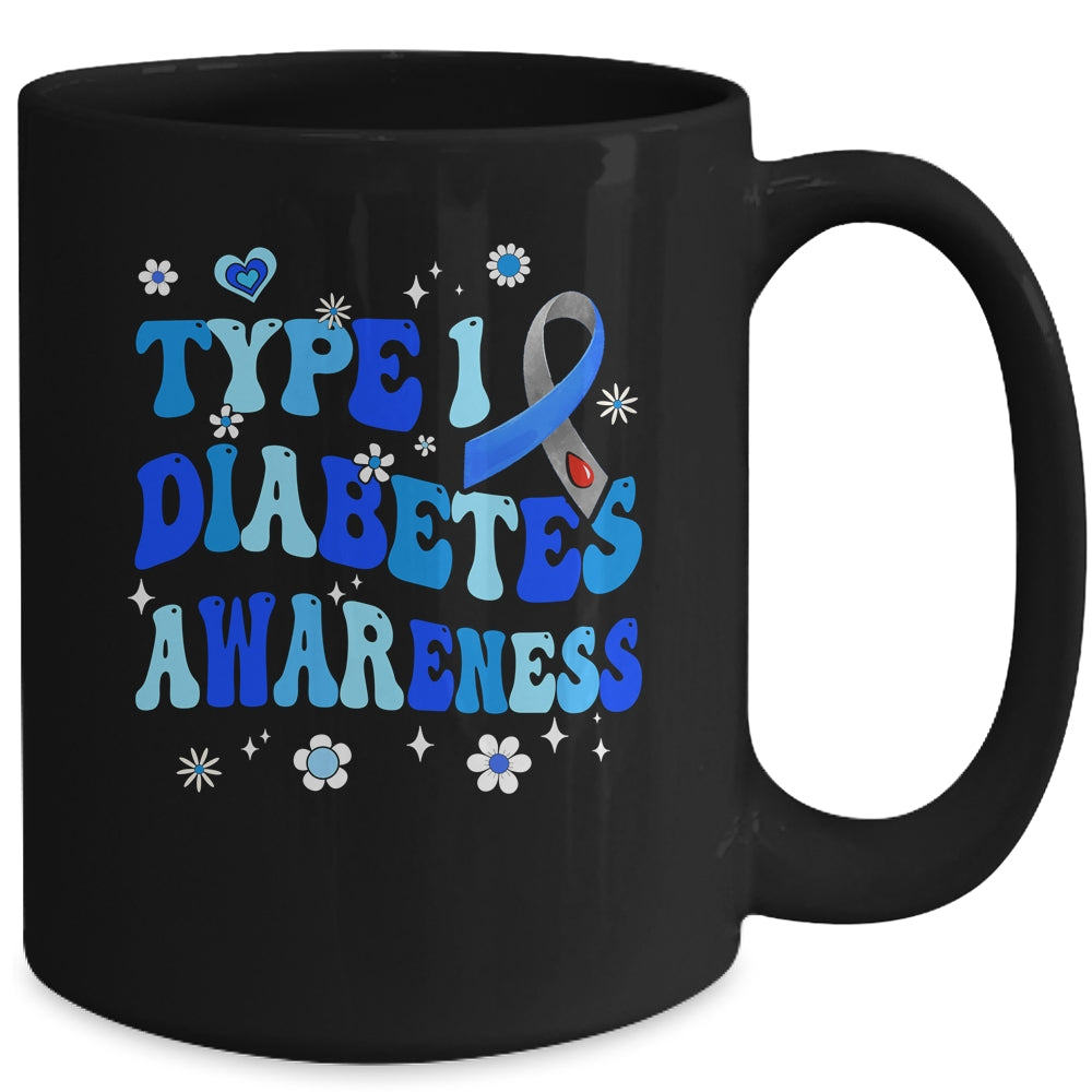 Retro Type 1 Diabetes Awareness Blue Ribbon T1D Warrior Mug | siriusteestore