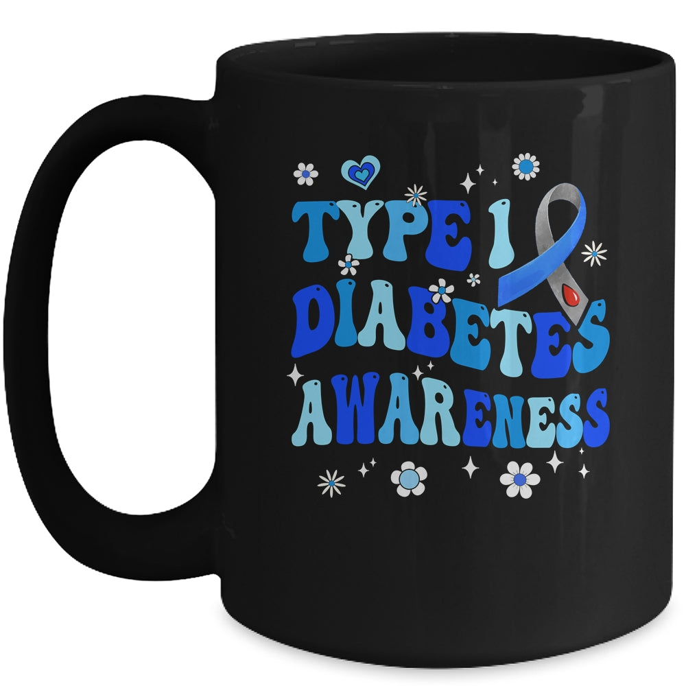 Retro Type 1 Diabetes Awareness Blue Ribbon T1D Warrior Mug | siriusteestore