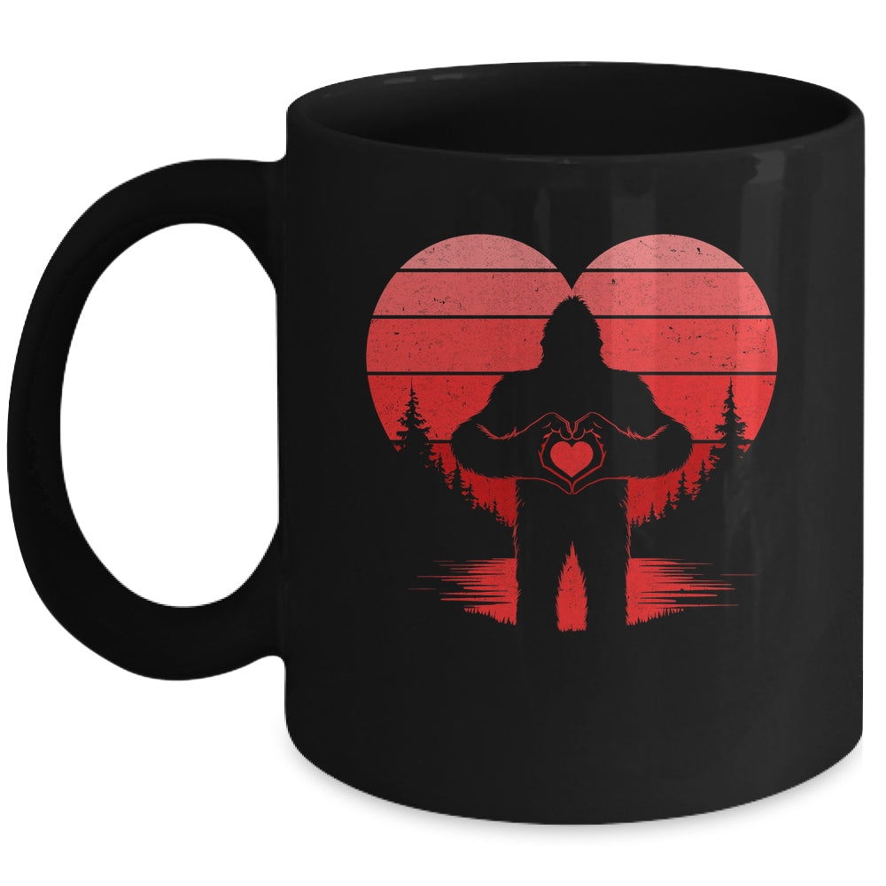 Retro Valentines Day Bigfoot Sasquatch Heart Boy Kids Funny Mug | siriusteestore