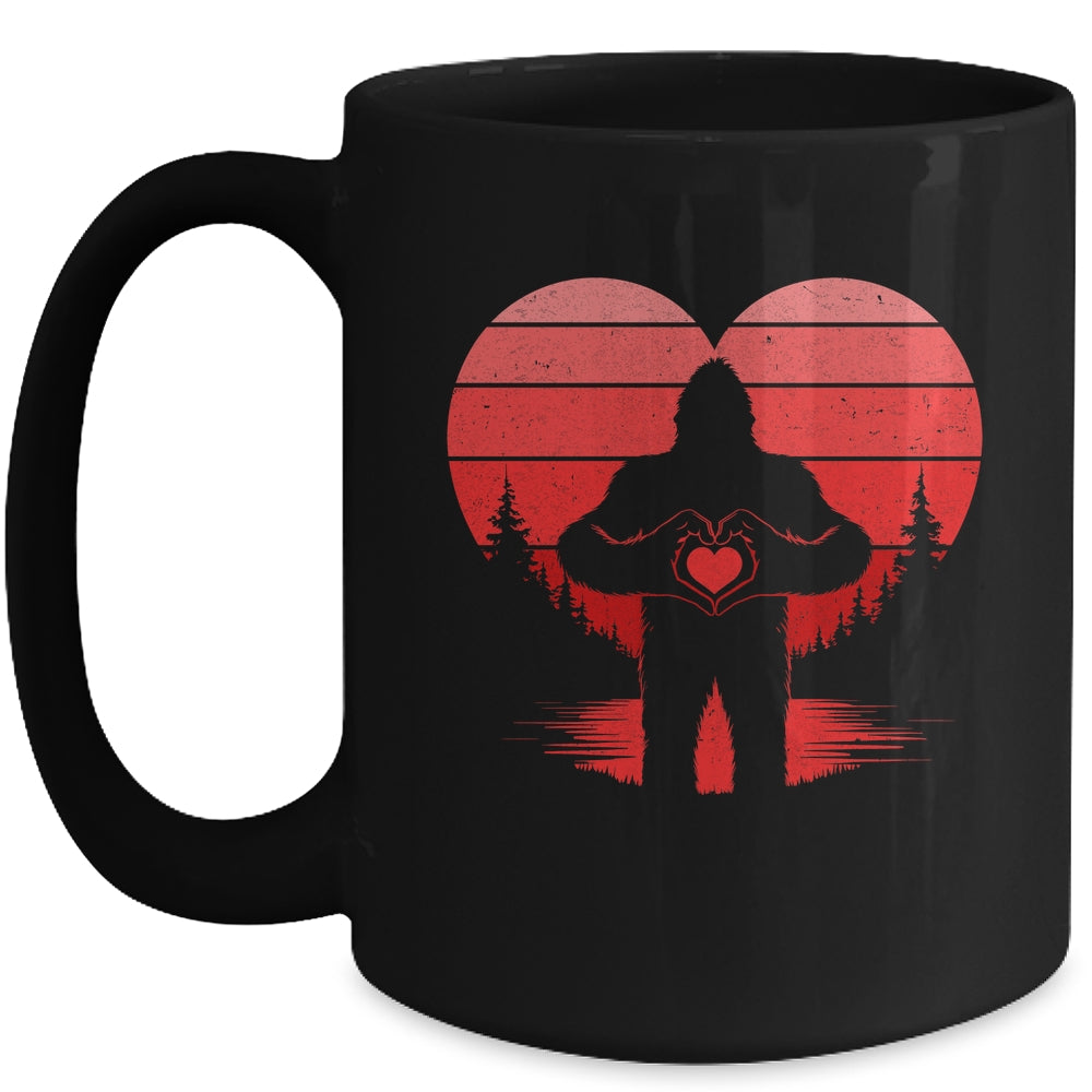 Retro Valentines Day Bigfoot Sasquatch Heart Boy Kids Funny Mug | siriusteestore