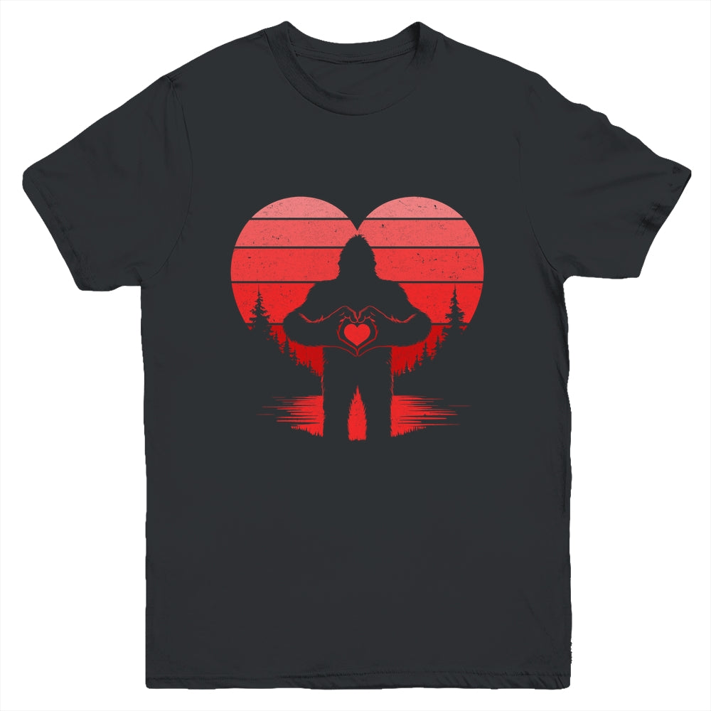 Retro Valentines Day Bigfoot Sasquatch Heart Boy Kids Funny Youth Shirt | siriusteestore