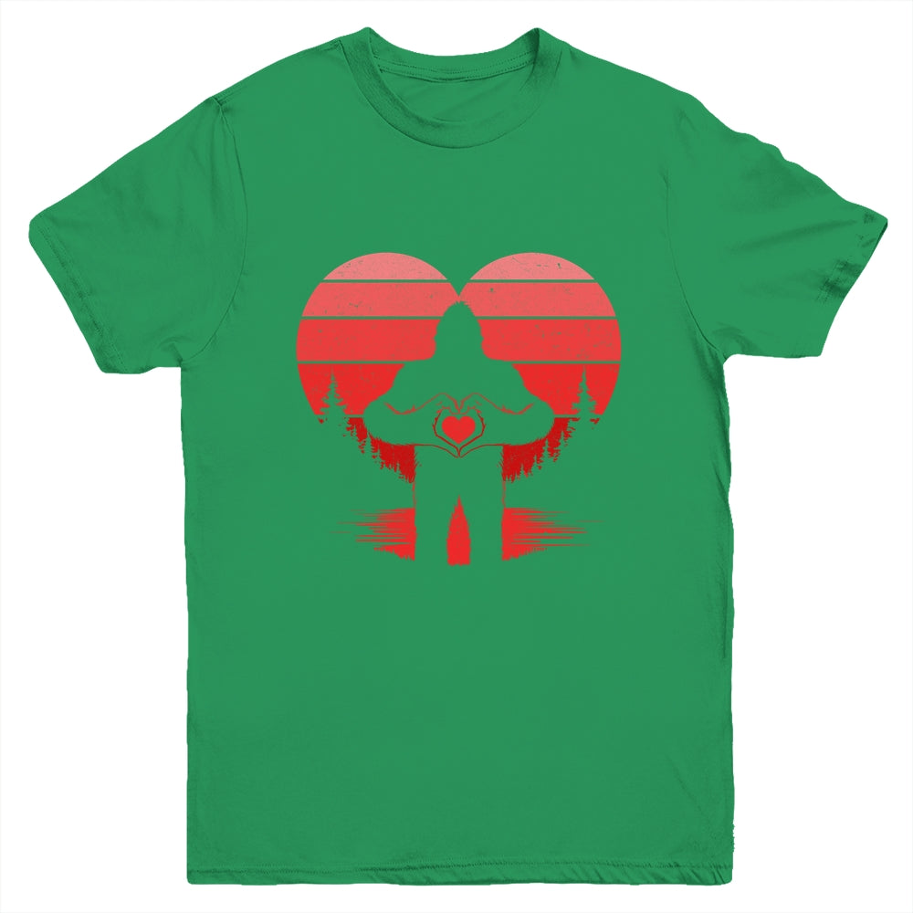 Retro Valentines Day Bigfoot Sasquatch Heart Boy Kids Funny Youth Shirt | siriusteestore