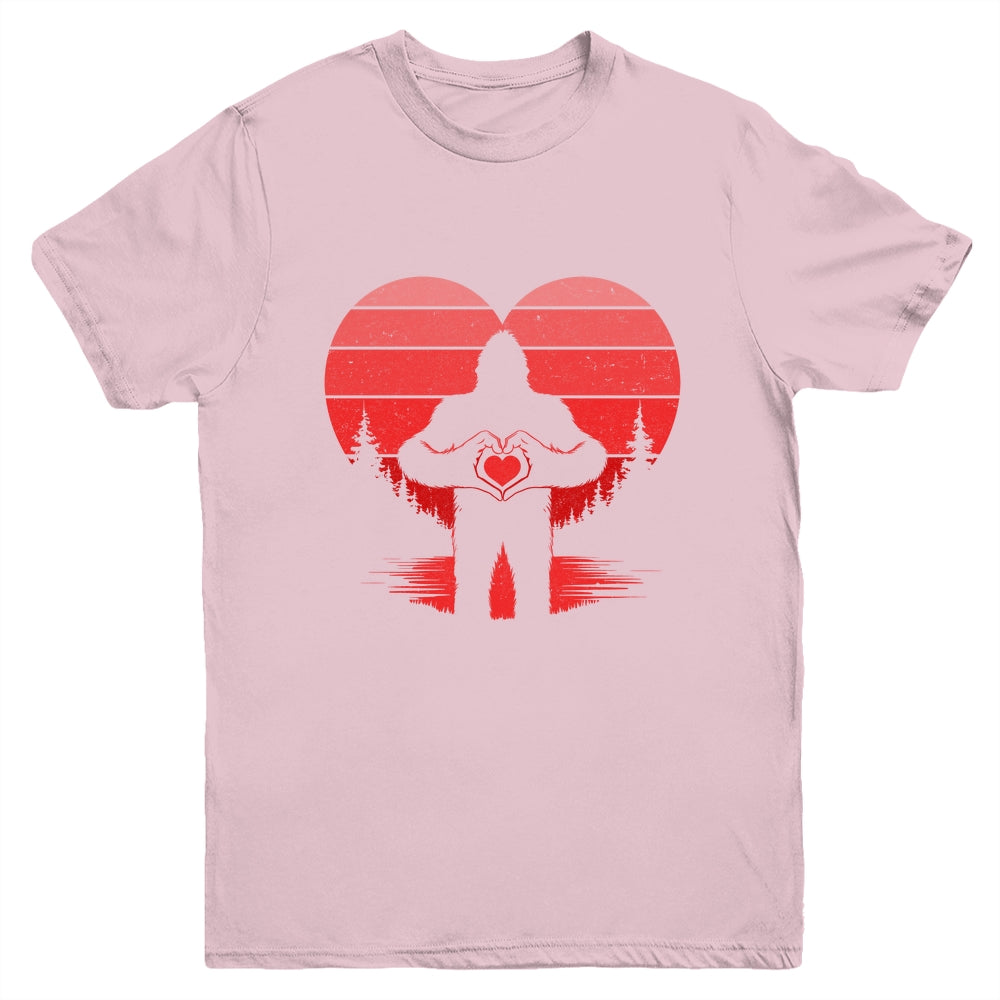 Retro Valentines Day Bigfoot Sasquatch Heart Boy Kids Funny Youth Shirt | siriusteestore