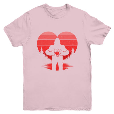 Retro Valentines Day Bigfoot Sasquatch Heart Boy Kids Funny Youth Shirt | siriusteestore