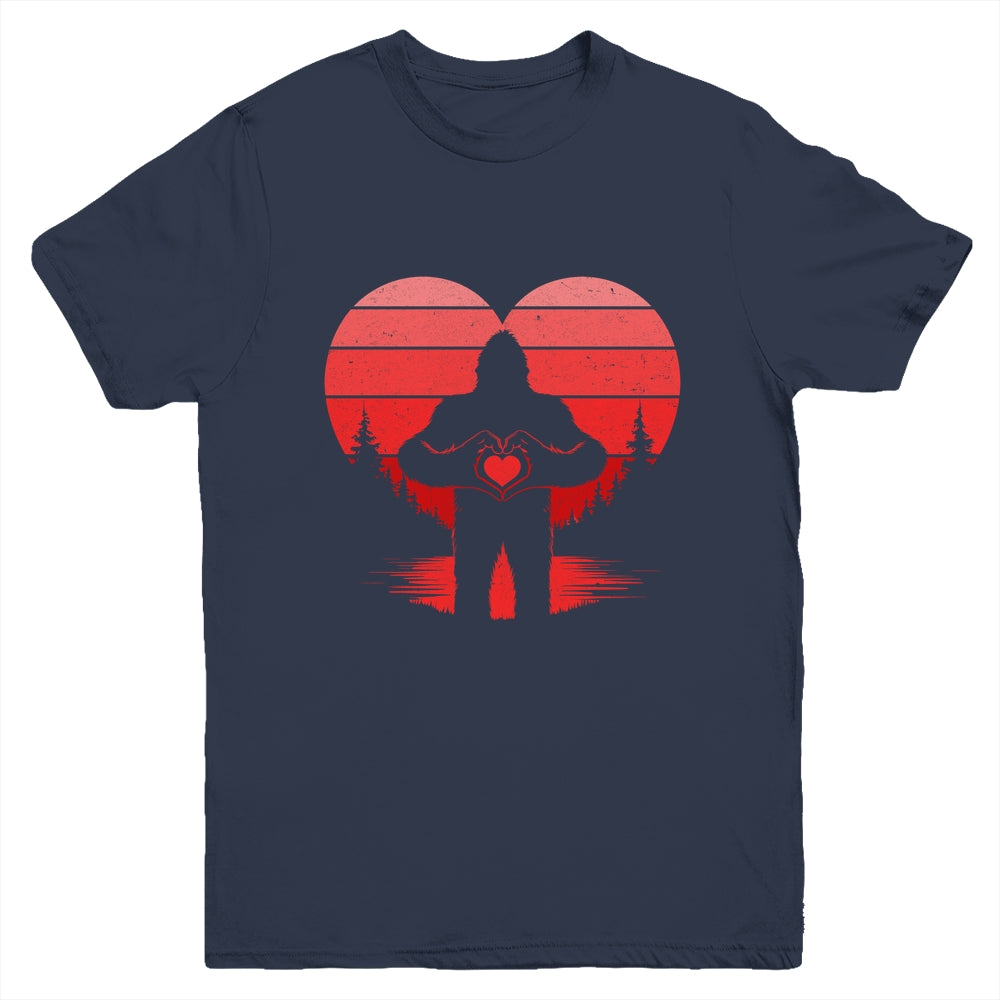 Retro Valentines Day Bigfoot Sasquatch Heart Boy Kids Funny Youth Shirt | siriusteestore