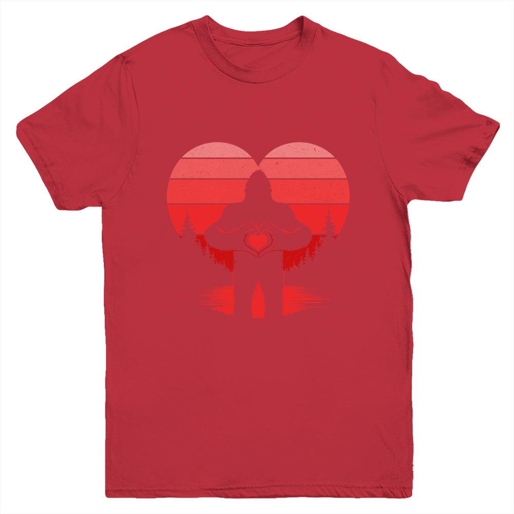 Retro Valentines Day Bigfoot Sasquatch Heart Boy Kids Funny Youth Shirt | siriusteestore