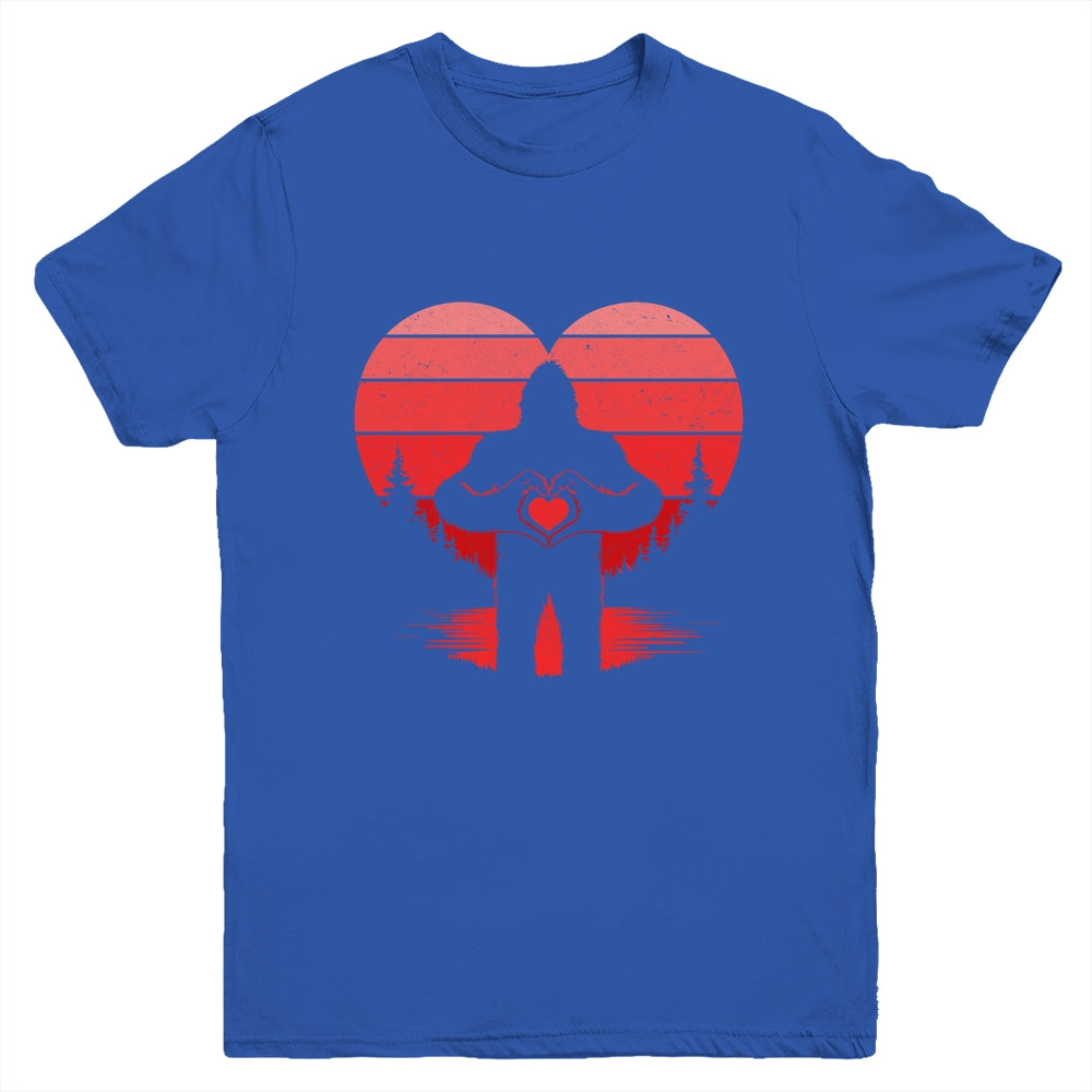 Retro Valentines Day Bigfoot Sasquatch Heart Boy Kids Funny Youth Shirt | siriusteestore