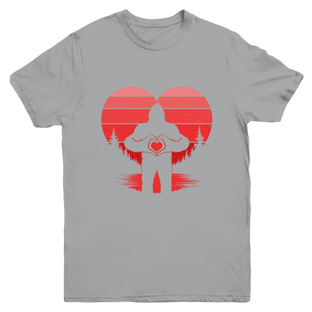 Retro Valentines Day Bigfoot Sasquatch Heart Boy Kids Funny Youth Shirt | siriusteestore