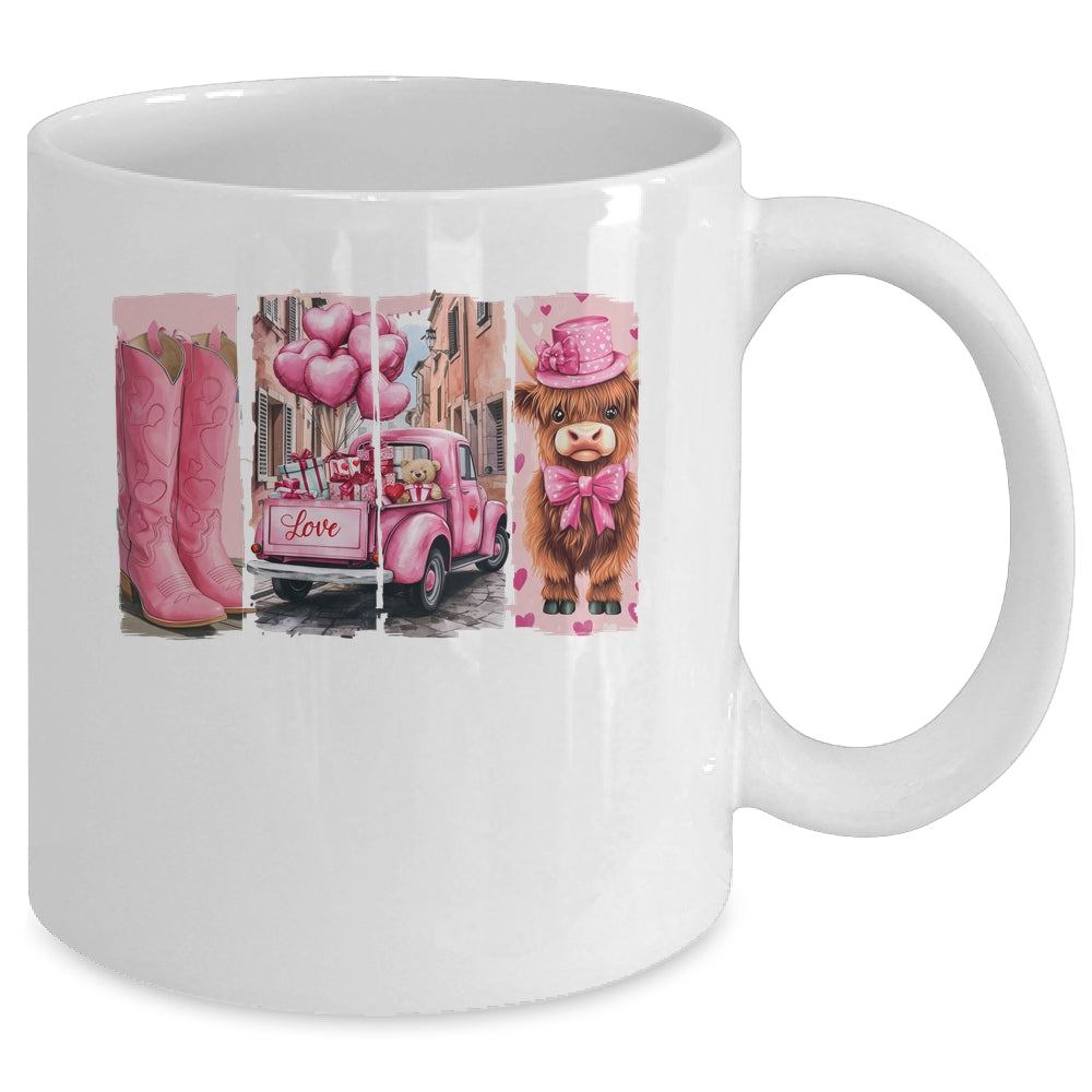 Retro Valentines Day Town Western Highland Cow Women Girls Mug | siriusteestore
