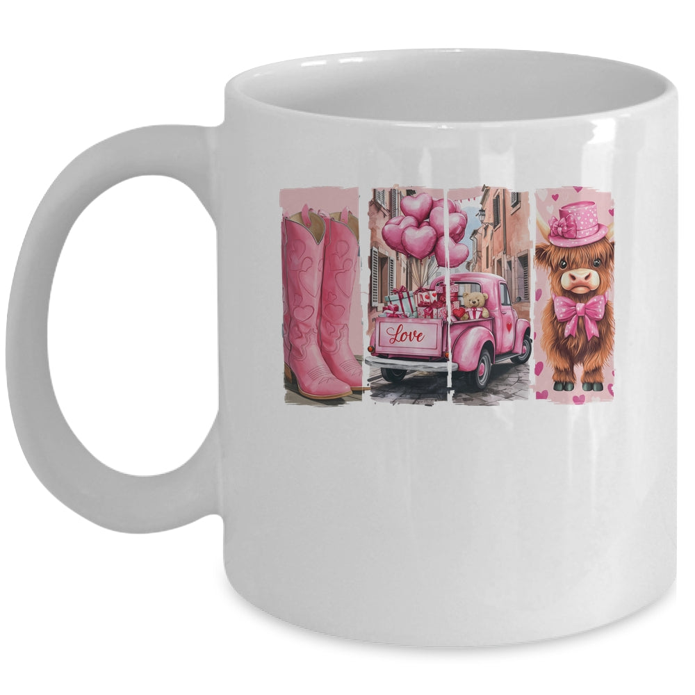 Retro Valentines Day Town Western Highland Cow Women Girls Mug | siriusteestore