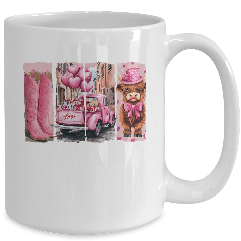 Retro Valentines Day Town Western Highland Cow Women Girls Mug | siriusteestore