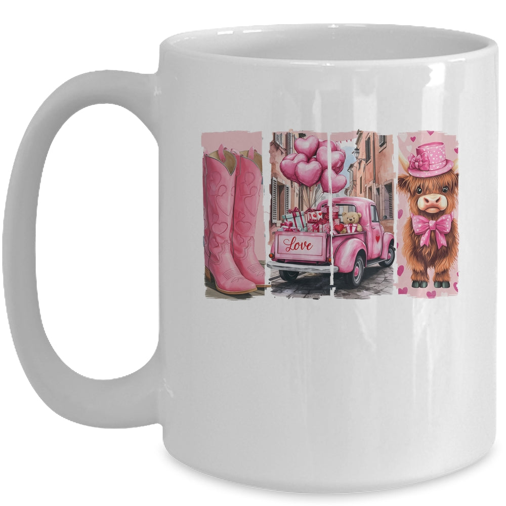 Retro Valentines Day Town Western Highland Cow Women Girls Mug | siriusteestore