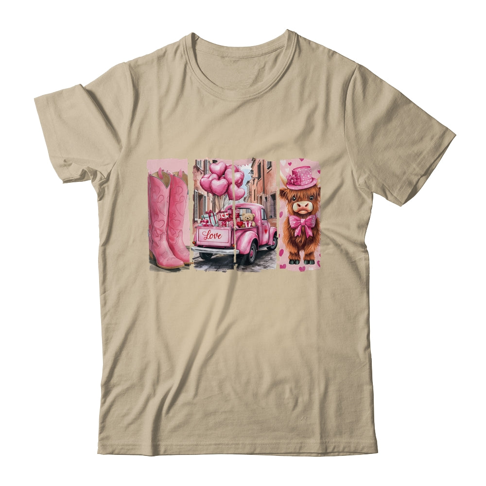 Retro Valentines Day Town Western Highland Cow Women Girls Shirt & Sweatshirt | siriusteestore