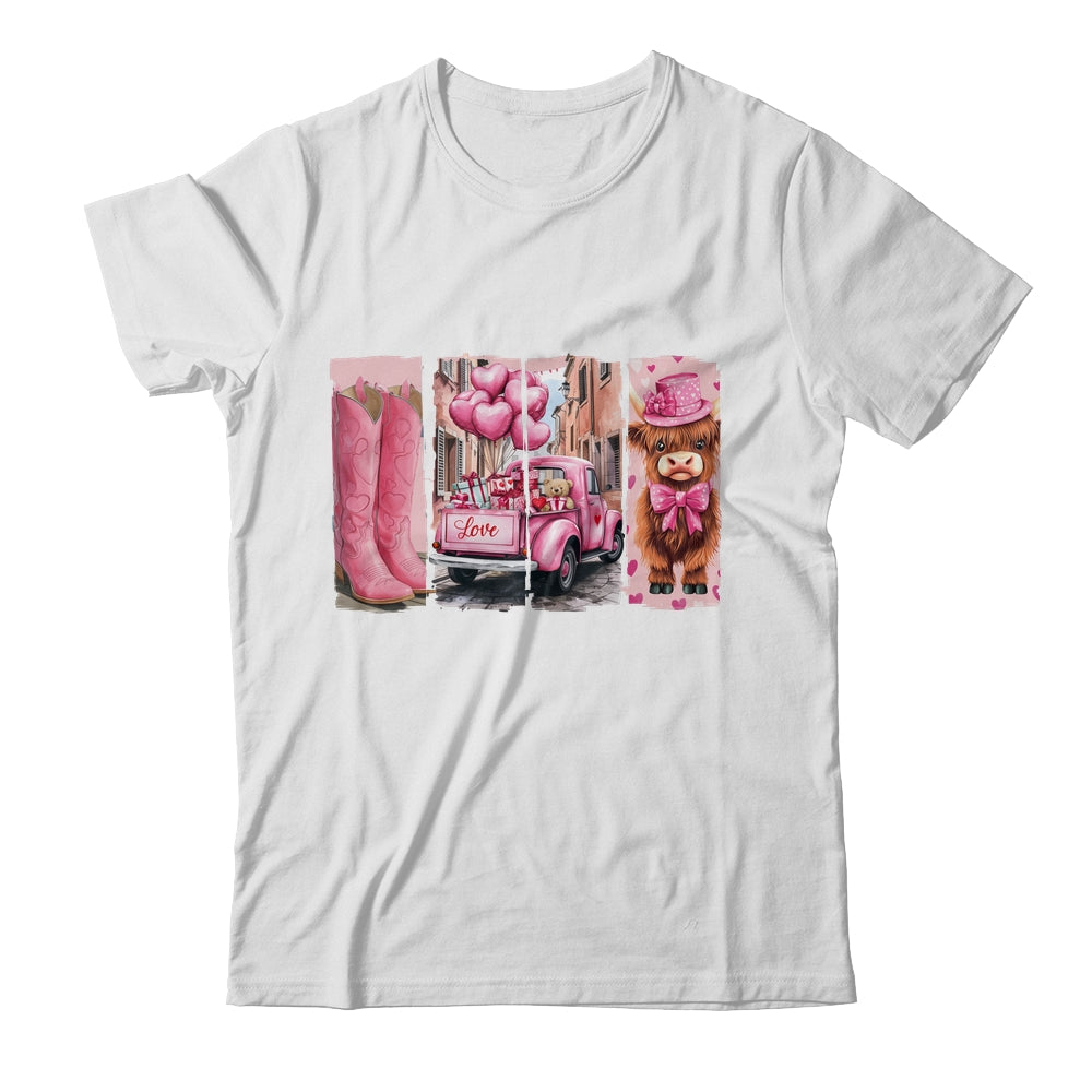 Retro Valentines Day Town Western Highland Cow Women Girls Shirt & Sweatshirt | siriusteestore