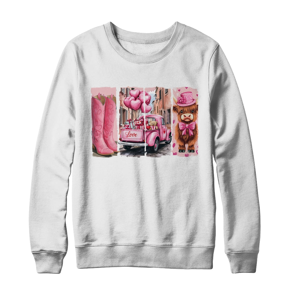 Retro Valentines Day Town Western Highland Cow Women Girls Shirt & Sweatshirt | siriusteestore