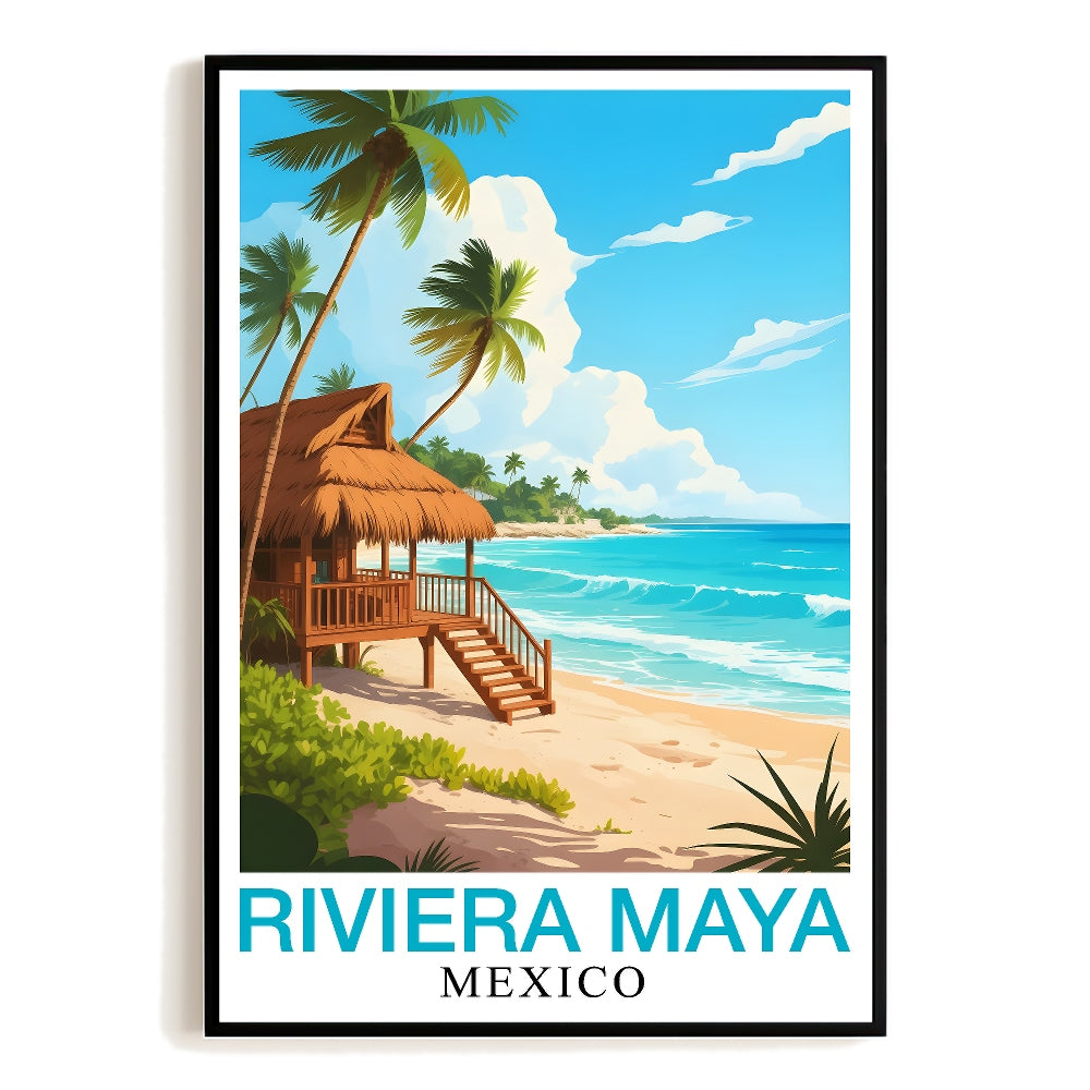 Riviera Maya Scenic Beach Poster Mexico Tropical Paradise Vintage Travel Wall Art Landscape Print Ideal For Home Decoration Gifts Living Room Office Decor Unframed | siriusteestore