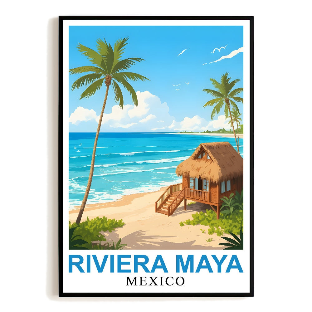 Riviera Maya Vintage Travel Poster Beach Scenic Nature Lover Wall Art Decor Painting Landscape Print Picture Ideal For Home Office Living Room Bedroom Decor Unframed | siriusteestore