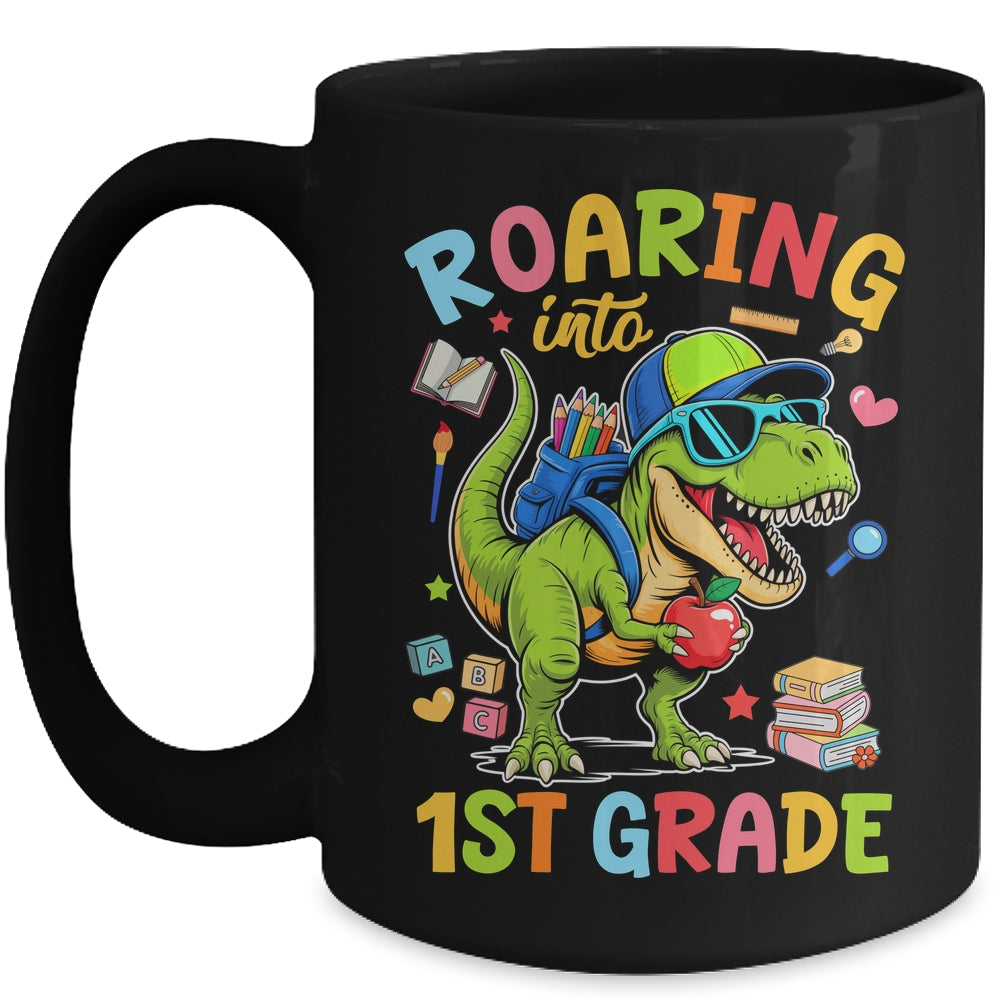 Roaring Into 1st Grade Back To School Boys T-Rex Dinosaur Mug | siriusteestore