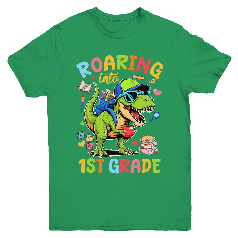 Roaring Into 1st Grade Back To School Boys T-Rex Dinosaur Youth Shirt | siriusteestore