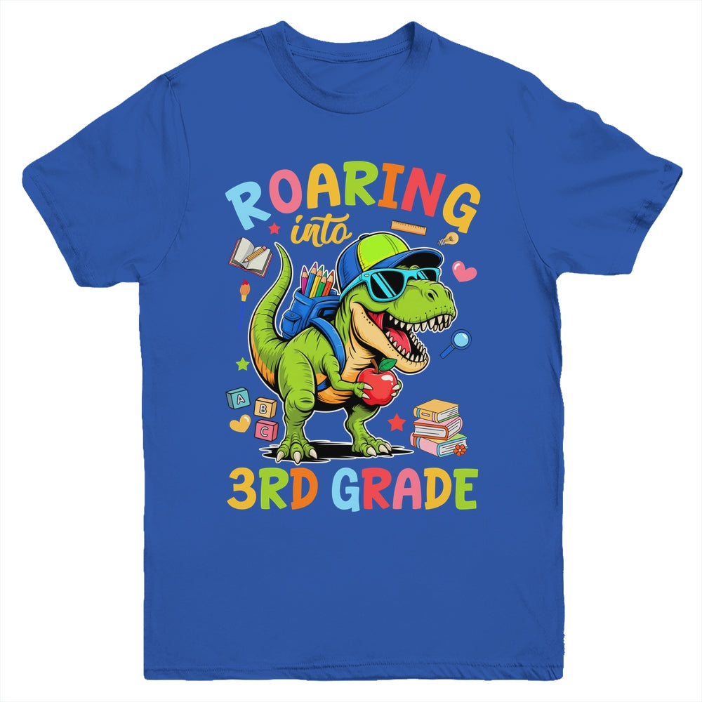 Roaring Into 3rd Grade Back To School Boys T-Rex Dinosaur Youth Shirt | siriusteestore