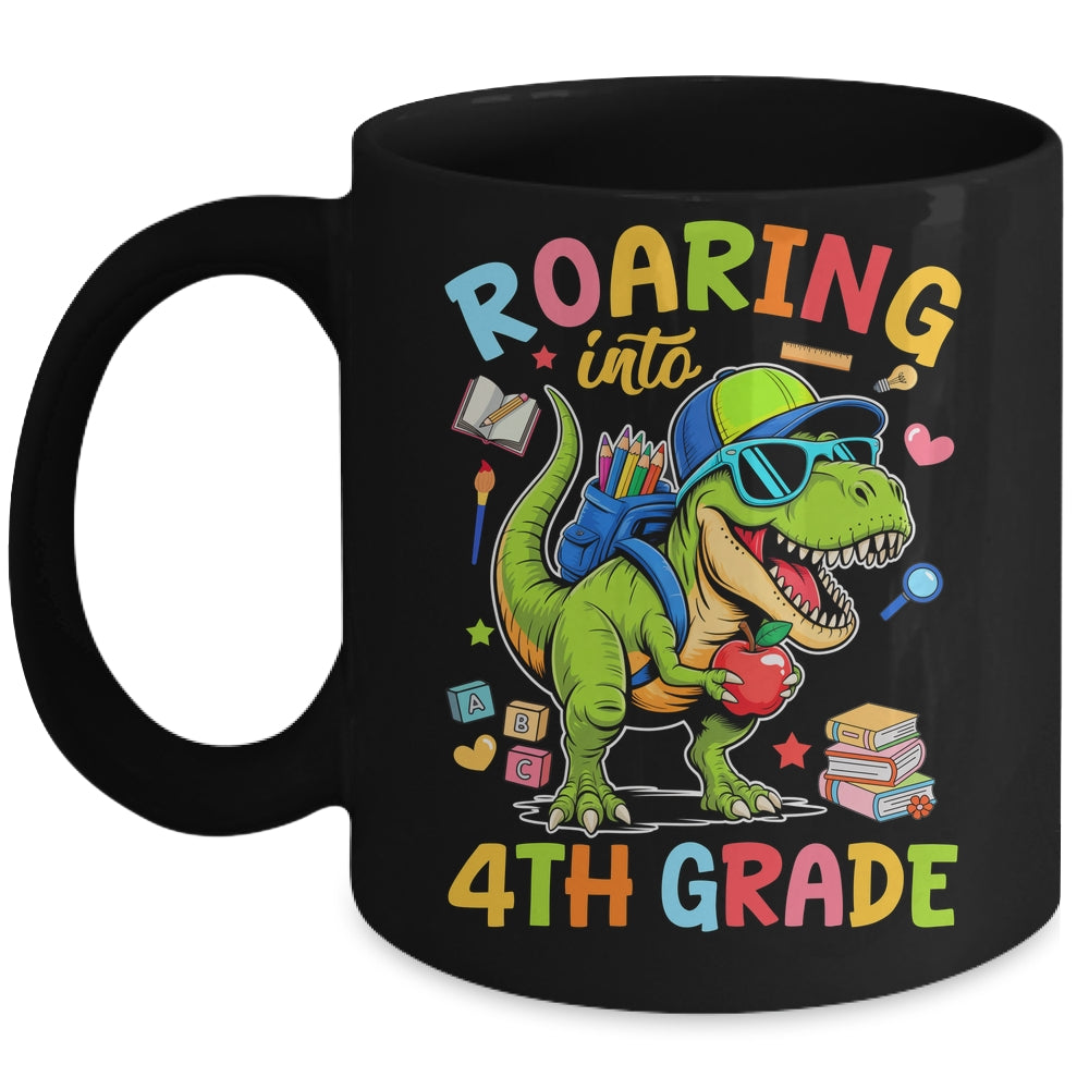 Roaring Into 4th Grade Back To School Boys T-Rex Dinosaur Mug | siriusteestore