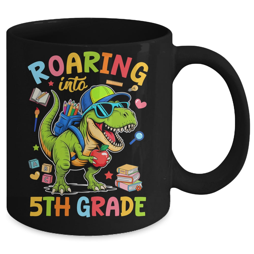 Roaring Into 5th Grade Back To School Boys T-Rex Dinosaur Mug | siriusteestore