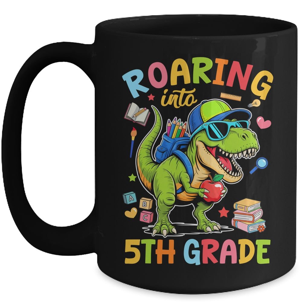 Roaring Into 5th Grade Back To School Boys T-Rex Dinosaur Mug | siriusteestore