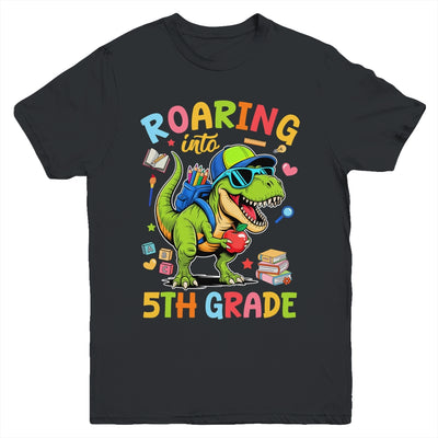 Roaring Into 5th Grade Back To School Boys T-Rex Dinosaur Youth Shirt | siriusteestore