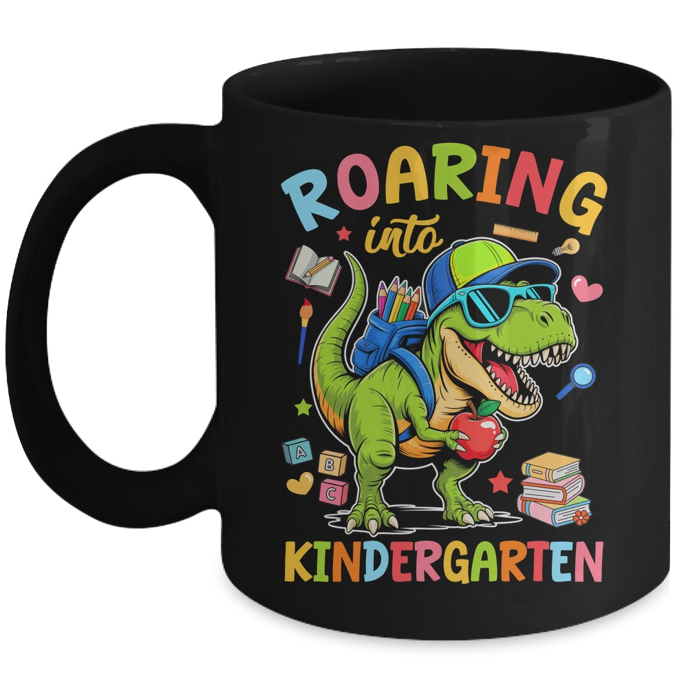 Roaring Into Kindergarten Back To School Boys T-Rex Dinosaur Mug | siriusteestore