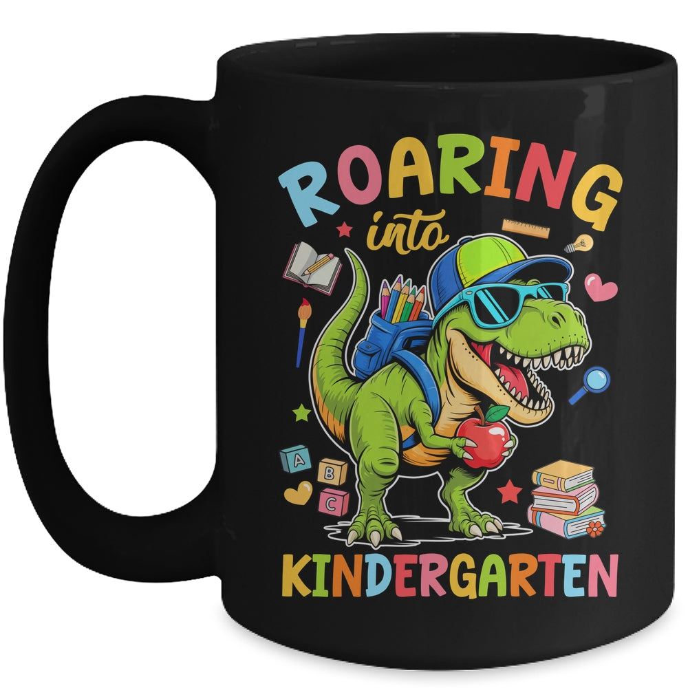 Roaring Into Kindergarten Back To School Boys T-Rex Dinosaur Mug | siriusteestore