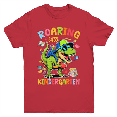 Roaring Into Kindergarten Back To School Boys T-Rex Dinosaur Youth Shirt | siriusteestore