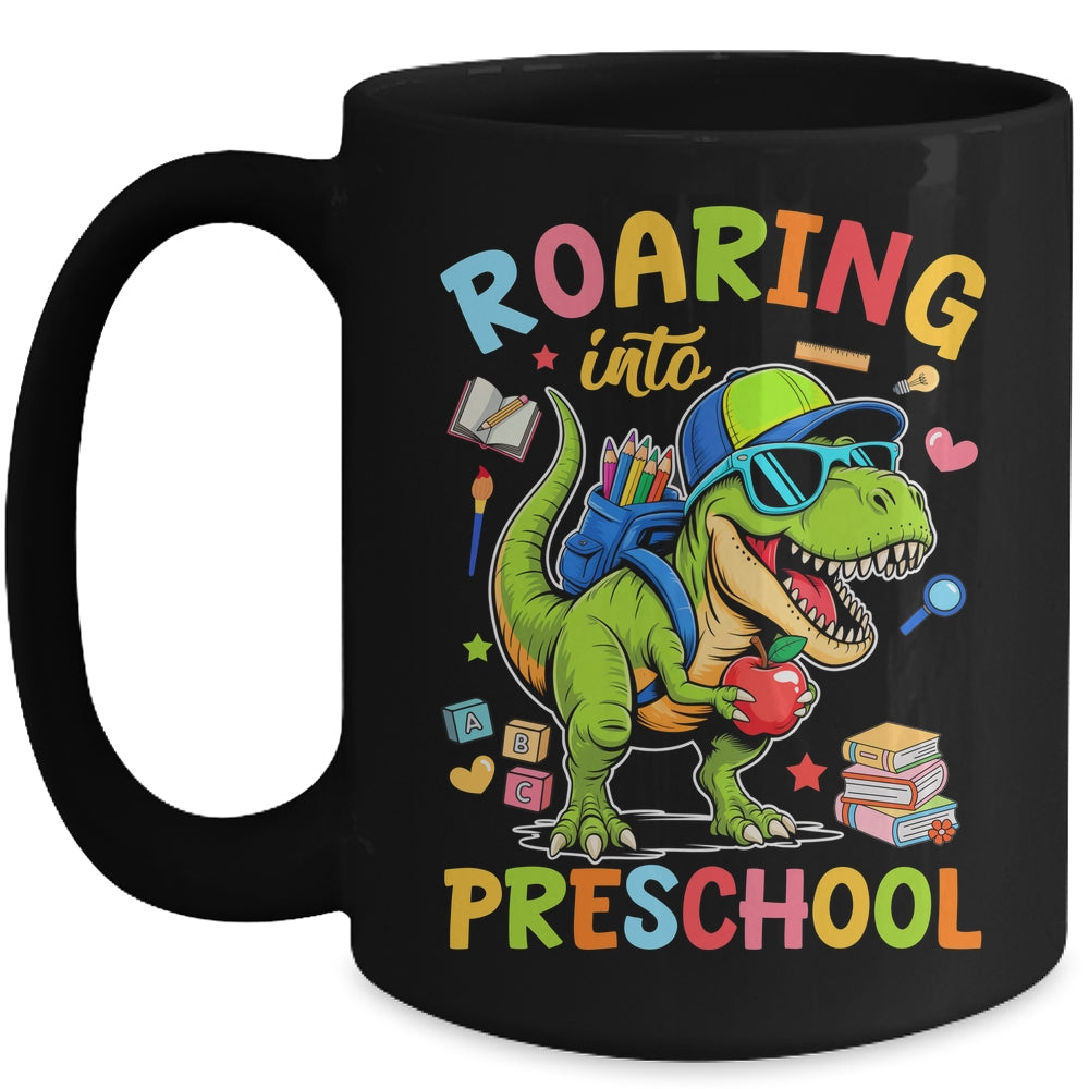 Roaring Into Preschool Back To School Boys T-Rex Dinosaur Mug | siriusteestore
