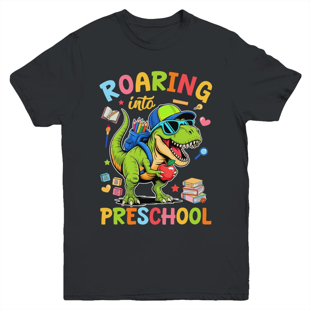 Roaring Into Preschool Back To School Boys T-Rex Dinosaur Youth Shirt | siriusteestore