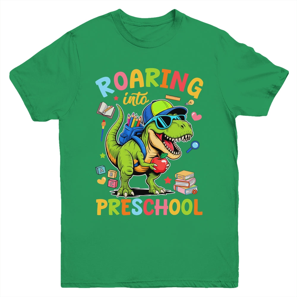 Roaring Into Preschool Back To School Boys T-Rex Dinosaur Youth Shirt | siriusteestore