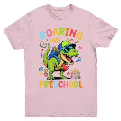 Roaring Into Preschool Back To School Boys T-Rex Dinosaur Youth Shirt | siriusteestore