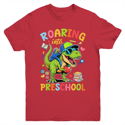 Roaring Into Preschool Back To School Boys T-Rex Dinosaur Youth Shirt | siriusteestore