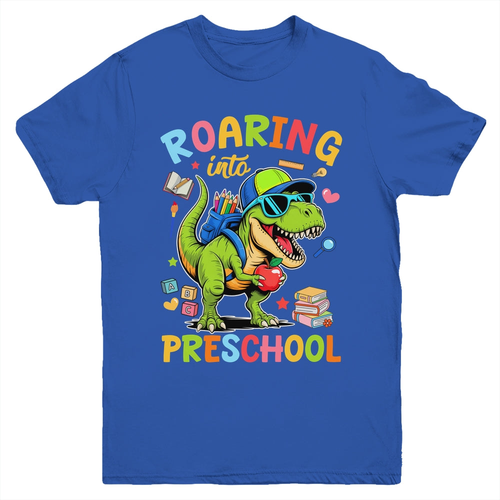 Roaring Into Preschool Back To School Boys T-Rex Dinosaur Youth Shirt | siriusteestore