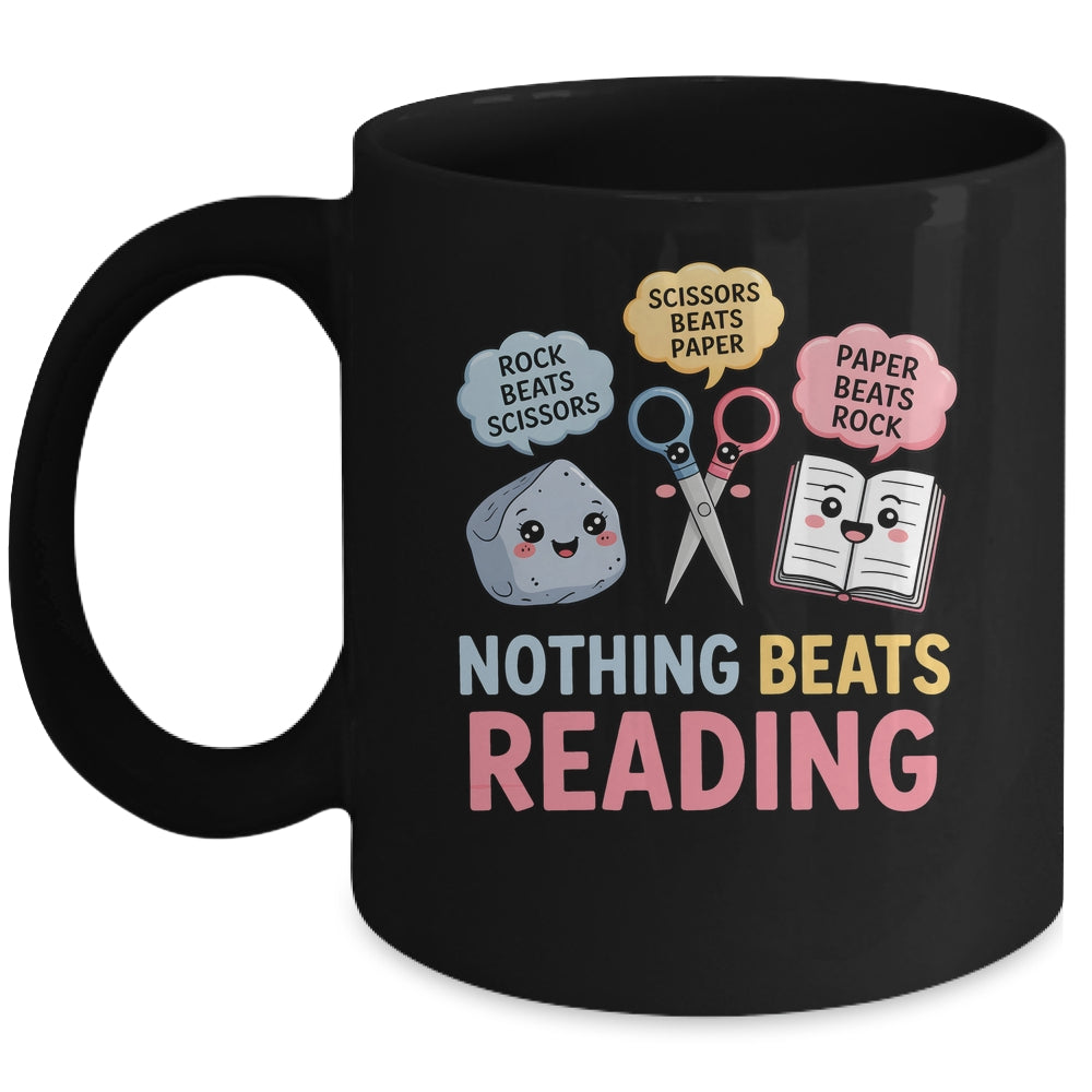 Rock Paper Scissors Nothing Beats Reading Funny Book Lover Mug | siriusteestore