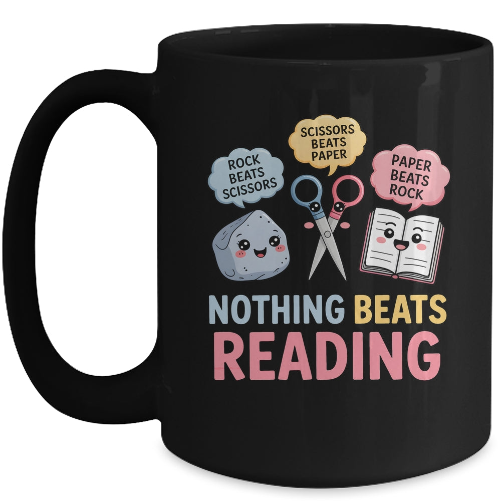 Rock Paper Scissors Nothing Beats Reading Funny Book Lover Mug | siriusteestore