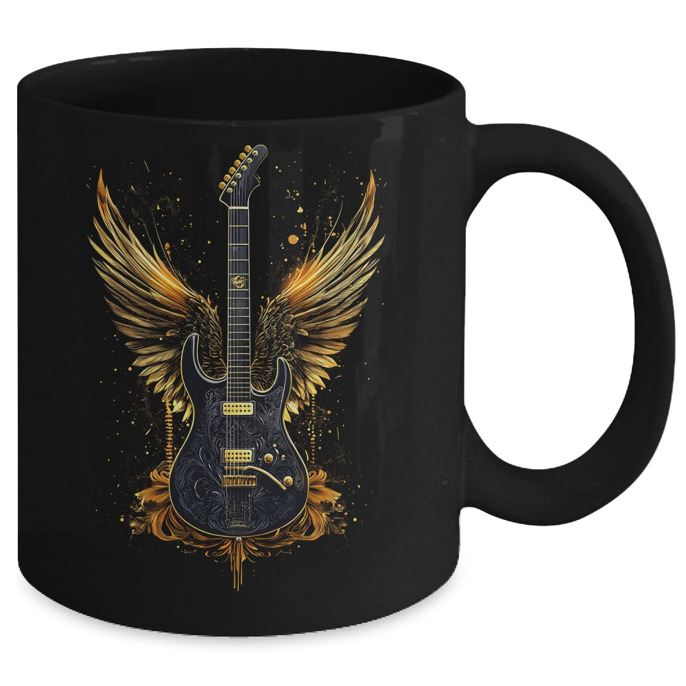 Rock & Roll Guitar With Wings Vintage Retro 80s Music Mug | siriusteestore