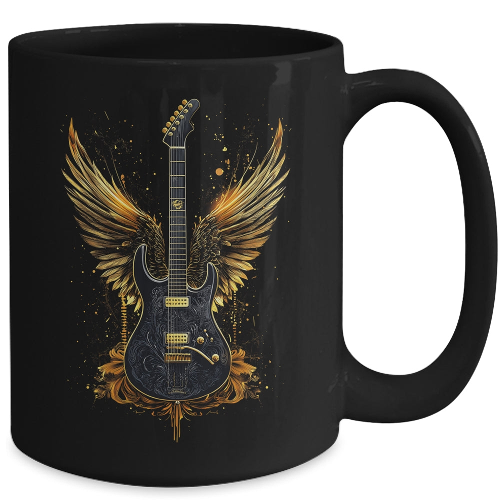 Rock & Roll Guitar With Wings Vintage Retro 80s Music Mug | siriusteestore
