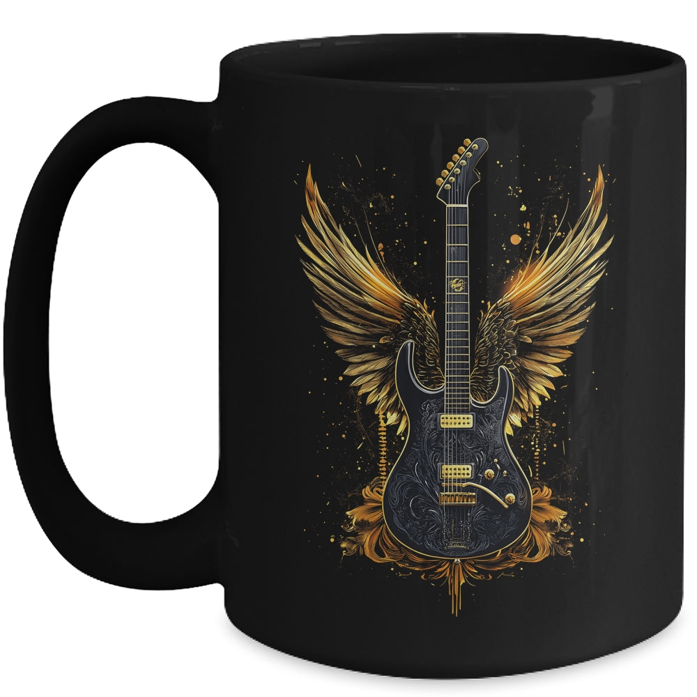 Rock & Roll Guitar With Wings Vintage Retro 80s Music Mug | siriusteestore