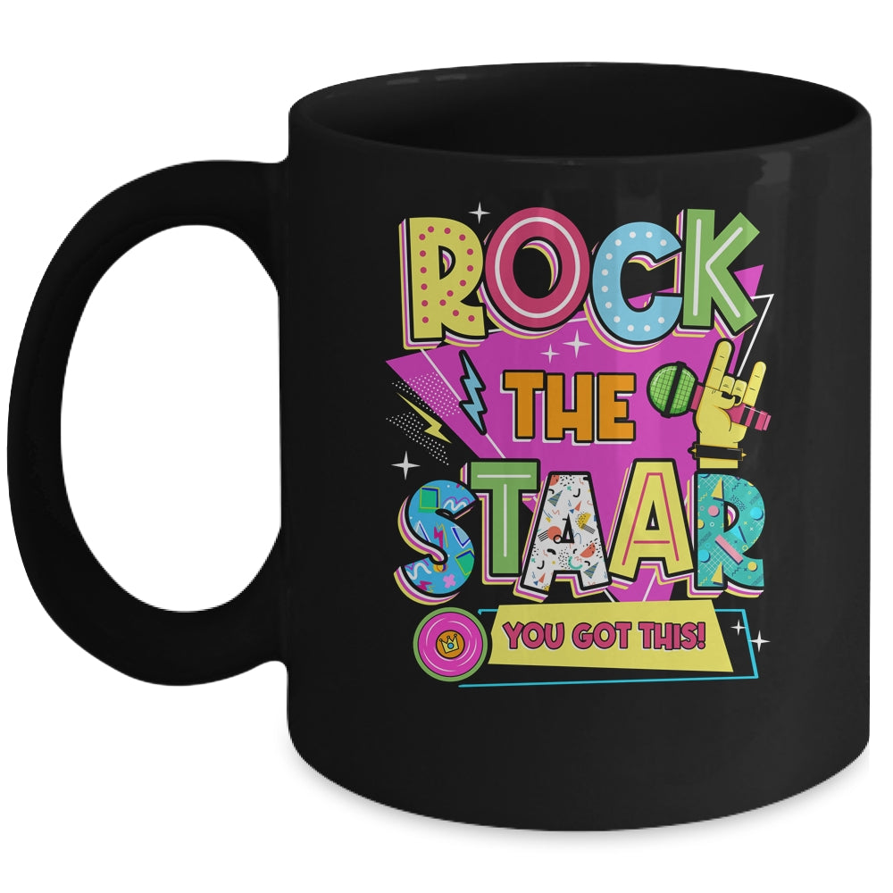 Rock The Staar Test Testing Day Retro Groovy Teacher Stars Mug | siriusteestore