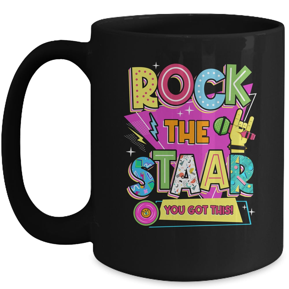 Rock The Staar Test Testing Day Retro Groovy Teacher Stars Mug | siriusteestore