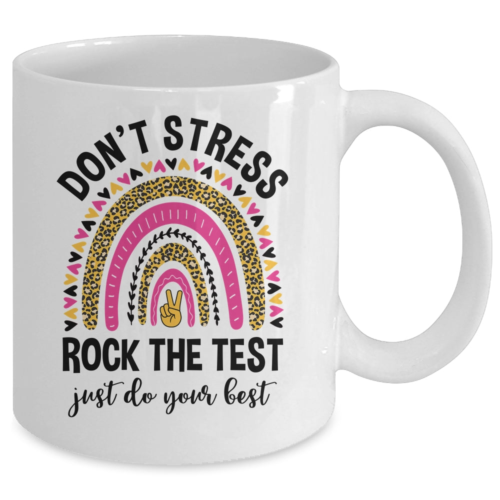 Rock The Test Test Day Teacher Testing Day Rainbow Leopard Mug | siriusteestore
