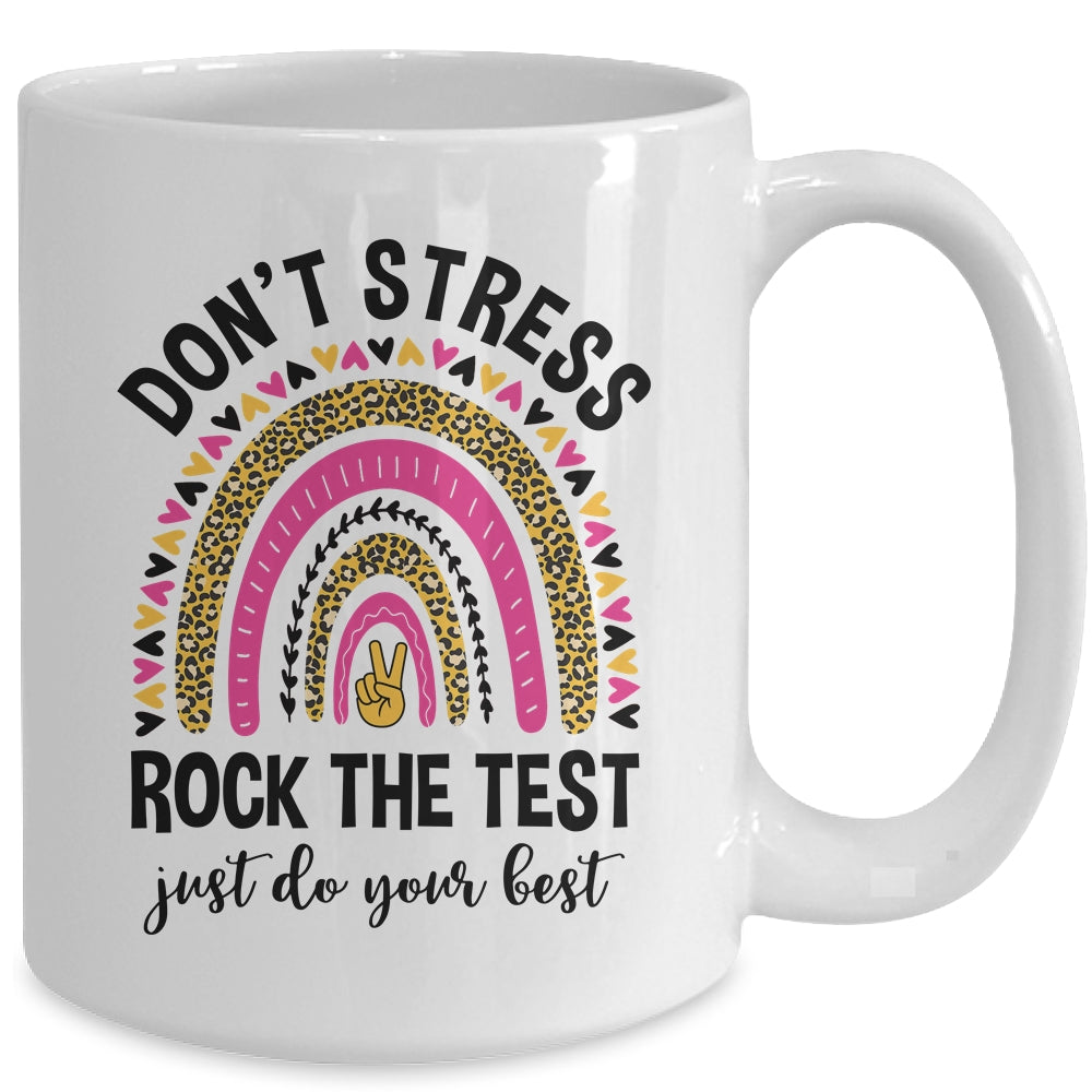 Rock The Test Test Day Teacher Testing Day Rainbow Leopard Mug | siriusteestore