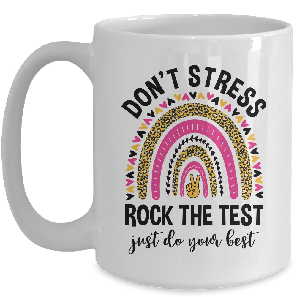Rock The Test Test Day Teacher Testing Day Rainbow Leopard Mug | siriusteestore